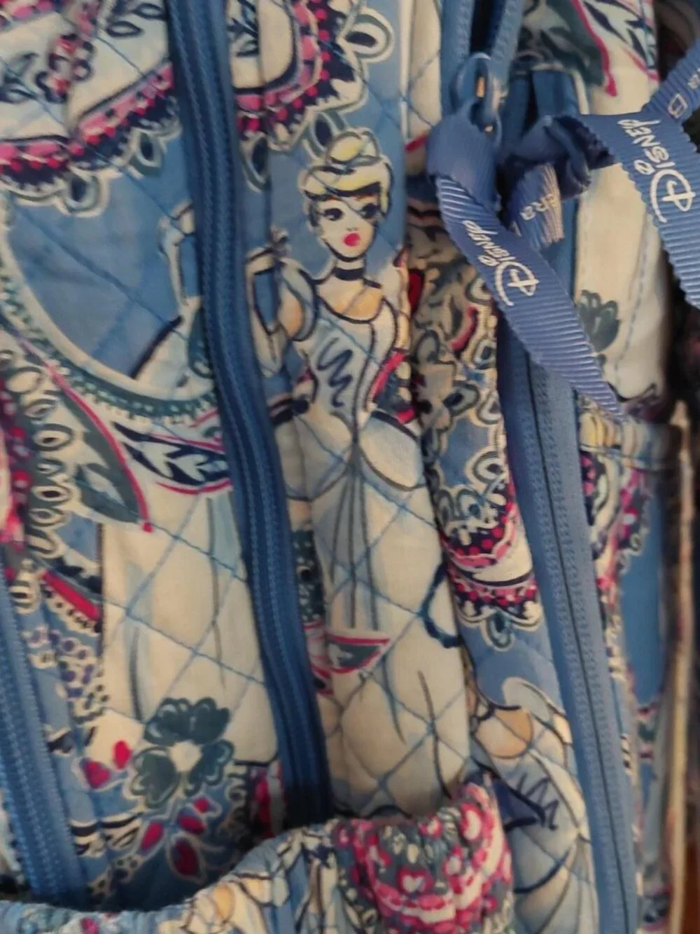 vera bradley Disney Cinderella blue, pink, and white paisley quilted backpack #c